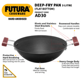 Hawkins 3 Litre Futura Hard Anodised Deep Fry Pan, Without Lid, Black, AD30