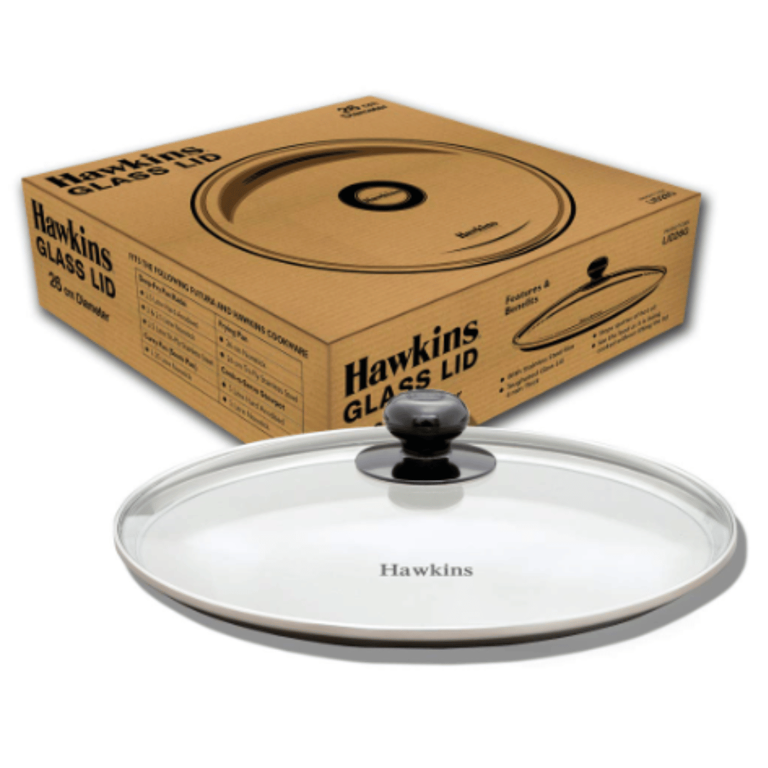 Hawkins 26 cm Glass Lid, Toughened Glass Lid with Stainless Steel Rim, LID26G