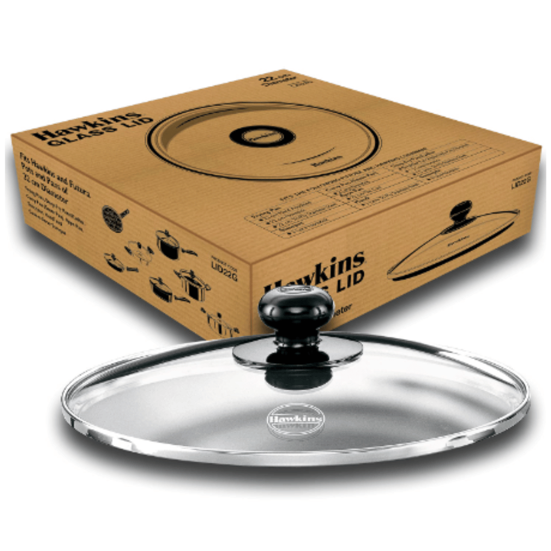 Hawkins 22 cm Glass Lid, Toughened Glass Lid with Stainless Steel Rim, LID22G