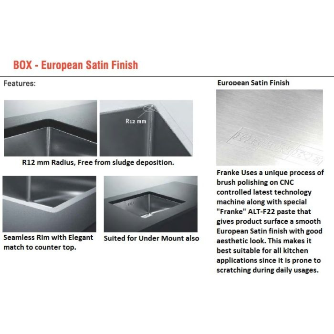 Franke Stainless Steel BOX BXX 210/110-57 610x450/24x18 EUROPEAN SATIN FINISH 127.0516.112