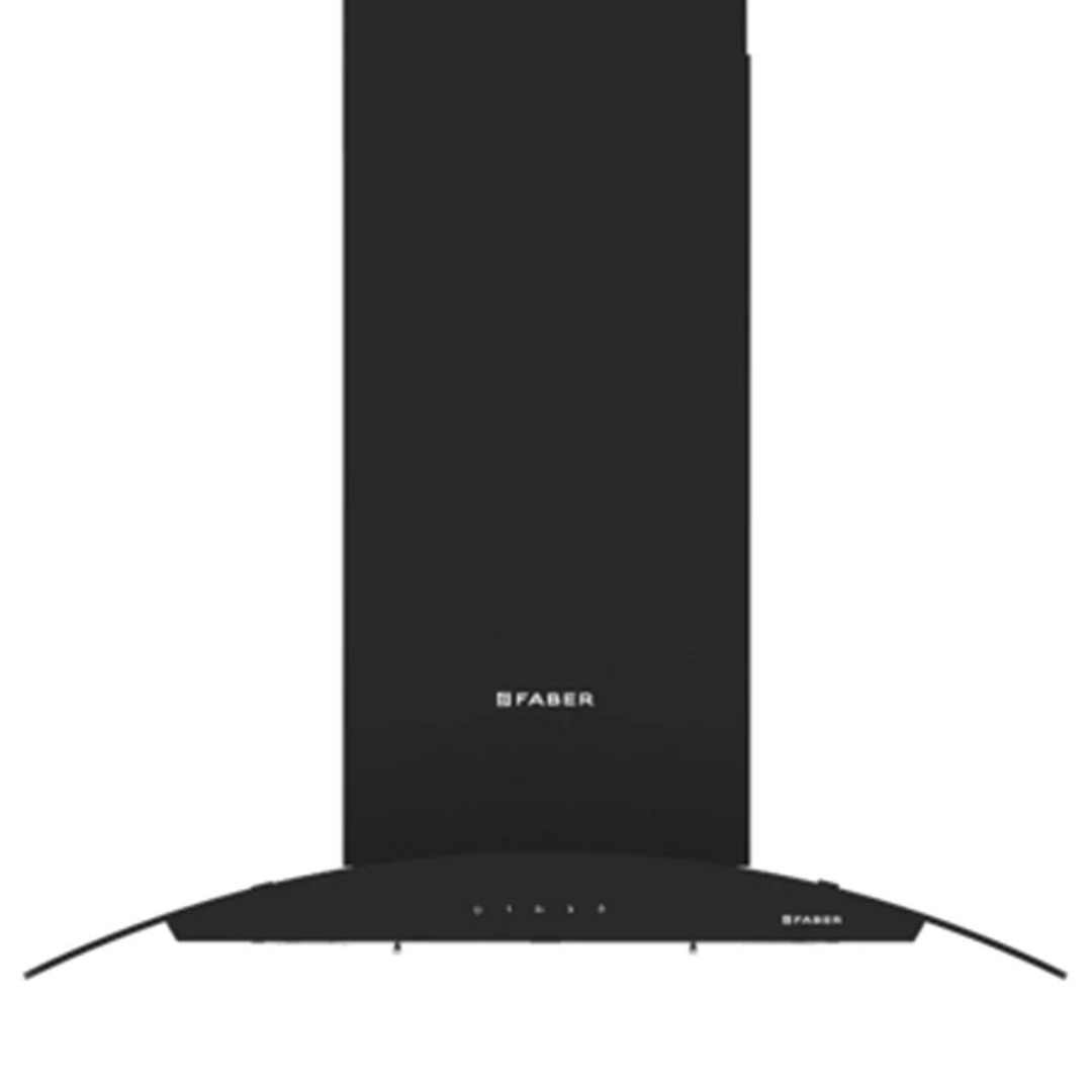 Faber Feel Isola BK TC 90cm Hood Chimney with 3 layer Baffle filter Dual touch Control 1000m3/hr Suction power Black With Curve Glass