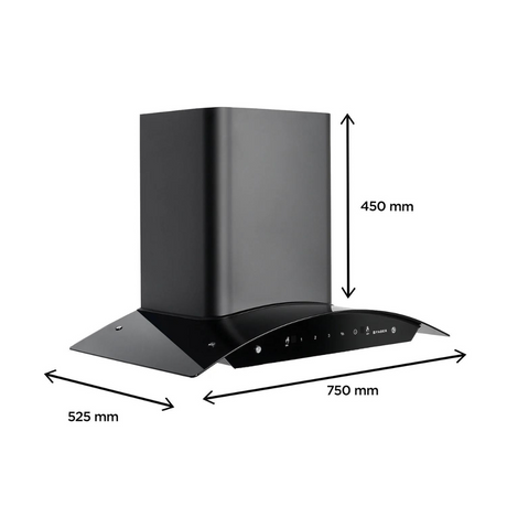 Faber Sunny HC SC BK 75 1200 m3/h Auto Clean Wall Mounted Chimney Black Tempered Glass Kitchen Filterless Technology Touch & 3 Speed Gesture Control
