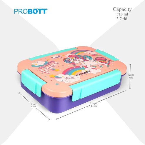 Lunch On 710ml Stainless Steel Lunch Box | 3 Compartment Tiffin with Leak-Proof Character Lid | BPA-Free Food Grade | Perfect for School & Office | PBH 6033