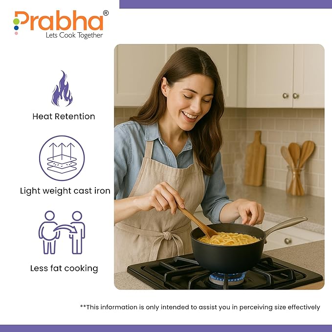 Prabha Black Eisen Cast Iron Saucepan With Steel Handle