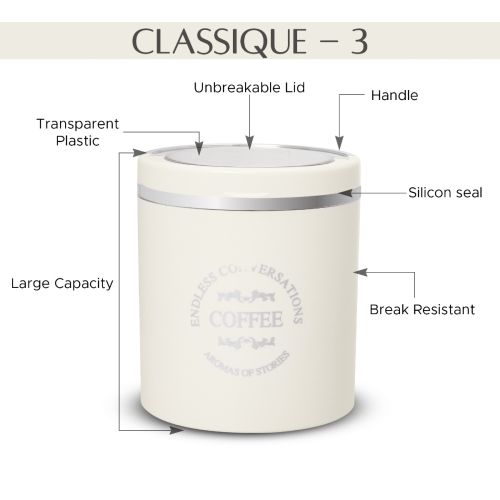 Jaypee plus CLASSIQUE 3 Tea & Sugar Containers Set of 3 750 ml Ivory