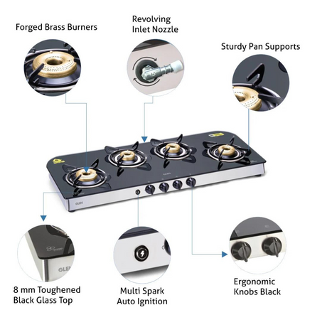 Glen CT 1049 GT FB 4 Burner Glass Gas Stove