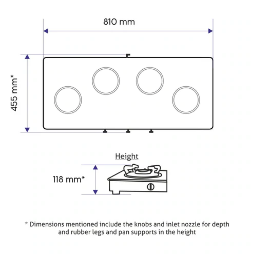 Glen 4 Burner Glass Gas Stove Extra Wide 1 High Flame 3 Brass Burners (1044 GTXL)