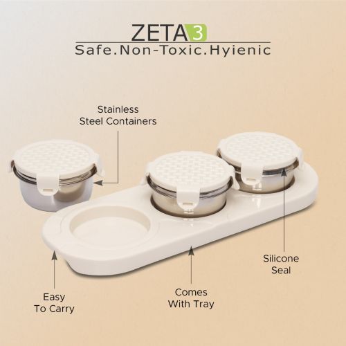Jaypee plus ZETA-3 Airtight Inner Stainless Steel Dry Fruit Container Set of 3 with Tray 3N - 350 ml IVORY