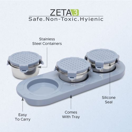 Jaypee plus ZETA-3 Airtight Inner Stainless Steel Dry Fruit Container Set of 3 with Tray 3N - 350 ml VALLEY BLUE