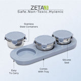 Jaypee plus ZETA-3 Airtight Inner Stainless Steel Dry Fruit Container Set of 3 with Tray 3N - 350 ml VALLEY BLUE
