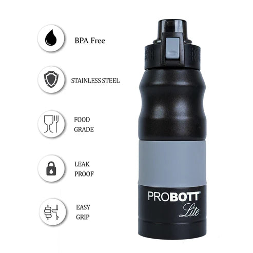 LITE Bliss 700ml Stainless Steel Water Bottle – Single-Walled, BPA-Free, Black – Food-Grade Metal for Daily Hydration PL 700-01