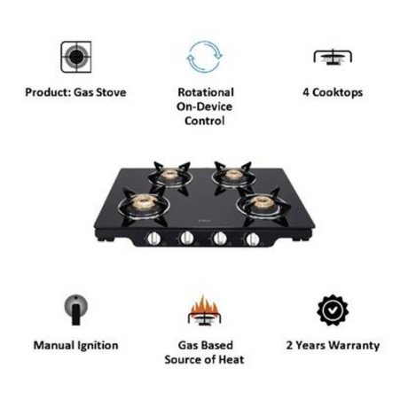 ELICA SLIMMEST 4 BURNER COOKTOP (PATIO ICT 469 BLK S SPF SERIES) NON-AUTO IGNITION