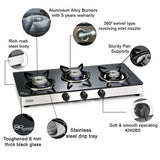 Glen 3 Burner Glass Gas Stove 1033 GT Alloy Burner (Auto Ignition)