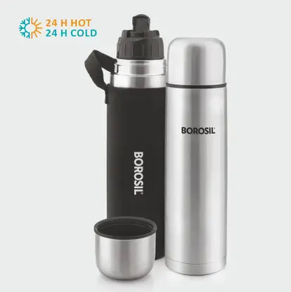 Thermo Flask Black – 500 mL (FGFTLSO0BLA) | Vacuum Insulated Stainless Steel Flask with Carry Jacket, Sipper Spout & Leak-Proof Cap