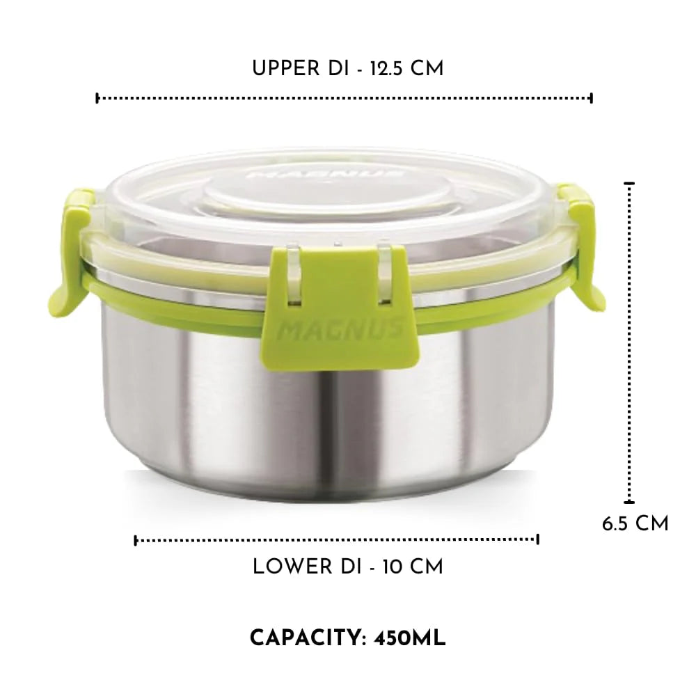 Meal Mate 2 Large Klip Lock Lunch Box with 450ml Steel Containers | Office & School Tiffin Set for Men, Women, Kids | Airtight, Leakproof, Insulated Cover & BPA-Free Bag