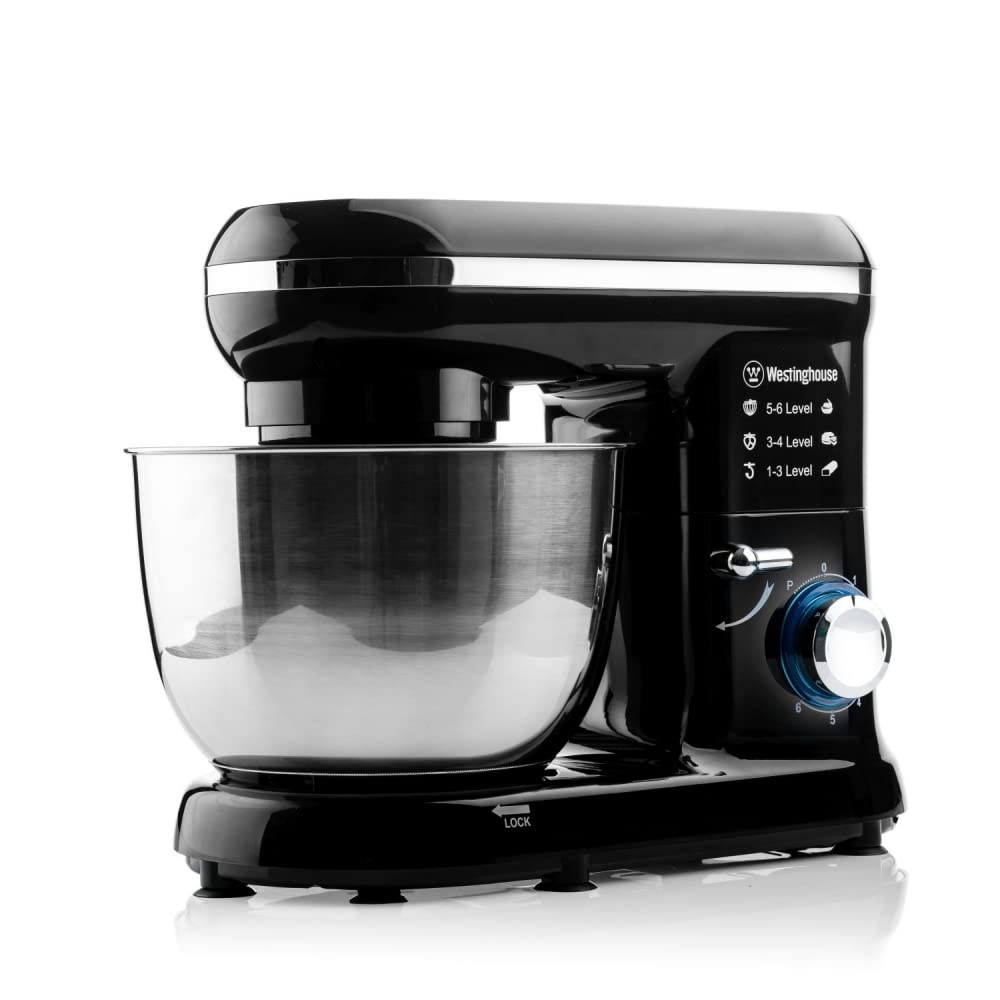 Westinghouse 4.5L Stand Mixer WKSMX1301BK | 800W Power | 6 Speeds + Turbo Function | Planetary Rotation | Stainless Steel Bowl | Includes Beater, Whisk & Dough Hook | Black