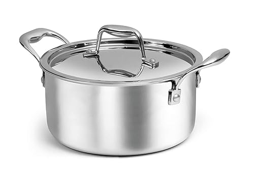Signora Ware Artista Triply Stewpot Stainless Steel Induction Compatible Triply with Steel Lid (Induction and Gas Compatible), 24Cm, Capacity 5400Ml, Silver