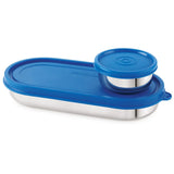 Easy Lock S S Prime Oval & Chocolate Container | Airtight & Leakproof Lid | Tiffin for School, Office, Picnic | Ideal Lunch Boxes for Men, Women, and Kids (Blue, 100ml, 450ml)