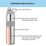ThirstBurst Steel 800ML Stainless Steel Hot & Cold Water Bottle | Double Wall Copper Coated Vacuum Insulated | 12 Hrs Hot & Cold | Leakproof Sipper with Loop | BT0800TB105