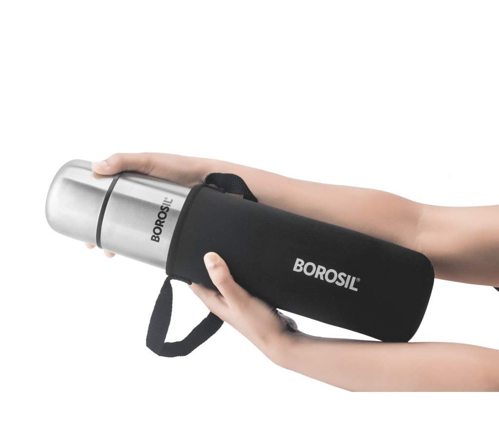 Thermo Flask Black – 1000 mL (FGFTL1000BL) | Vacuum Insulated Stainless Steel Flask with Carry Jacket, Sipper Spout & Leak-Proof Cap