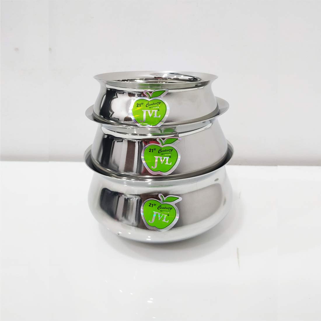 Mukti Jvl Small Size Spike Handi Plain Stainless Steel Cooking Sauce Pot Handi Vessel with Lid - 3 Pcs Set - ES_JVL_SH-1x3P