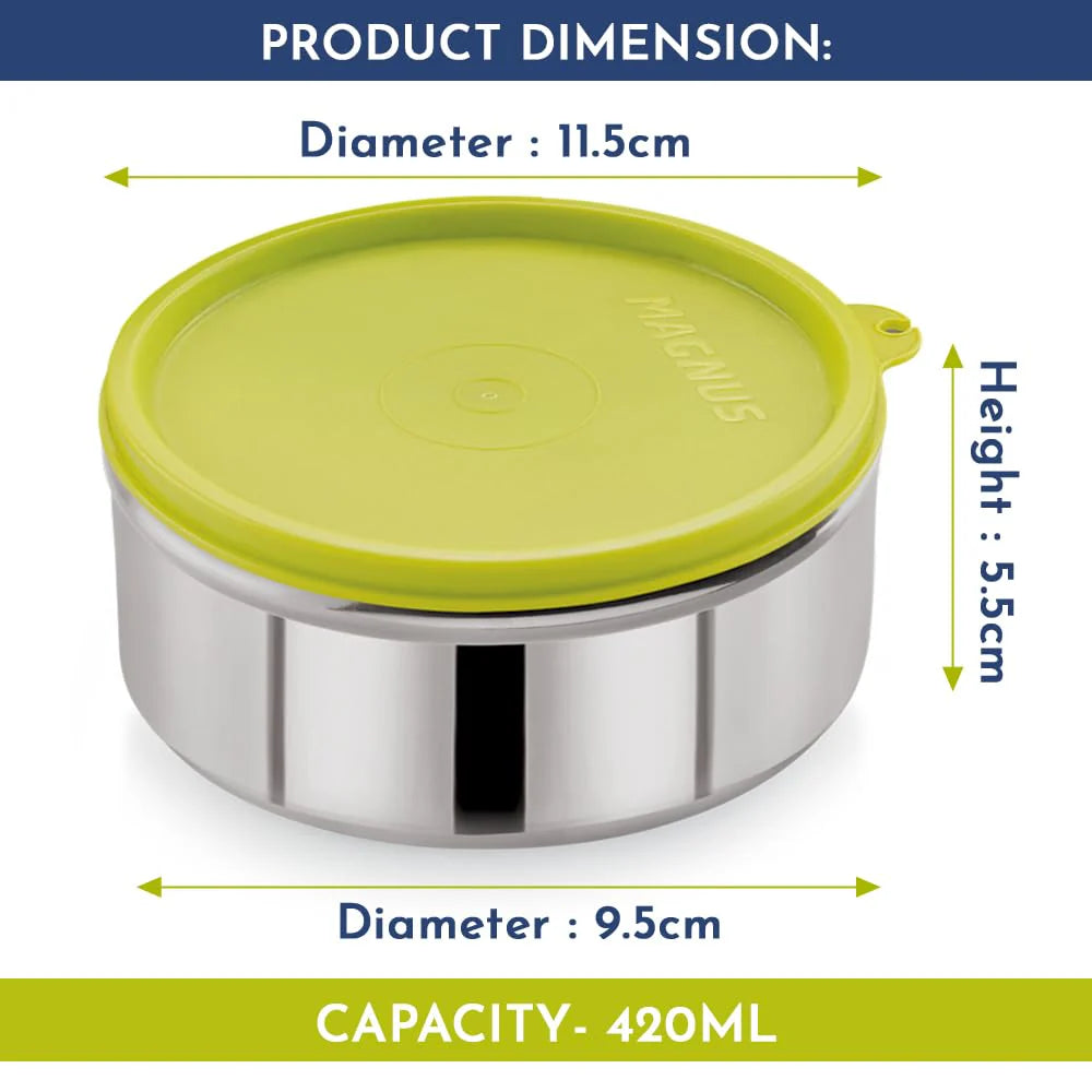 Stainless Steel Airtight Leakproof Storage Container with Easy Lock, 420ML | Kitchen Accessories, Lunch Box for Office Men, Adults & Kids