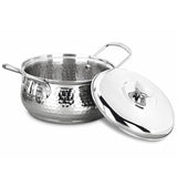 Vinod Stainless Steel Milano Hammered Serving Casserole with Steel Lid & Side Handle – 1630 ml, 18 cm