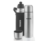 Thermo Flask Black – 500 mL (FGFTLSO0BLA) | Vacuum Insulated Stainless Steel Flask with Carry Jacket, Sipper Spout & Leak-Proof Cap