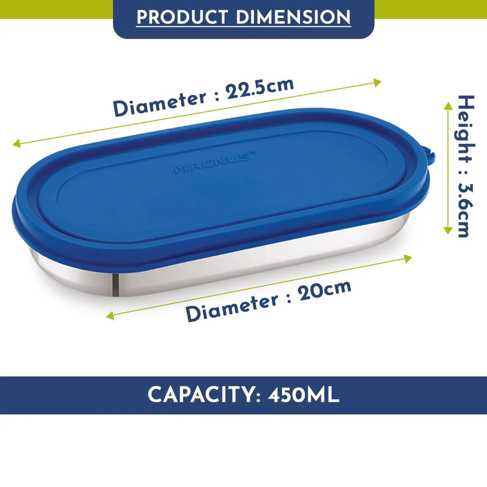 Easy Lock Oval Prime Stainless Steel Container – Airtight & Leakproof Lid for School, Office, Picnic | Ideal for Men, Women & Kids (Royal Blue, 450ml)