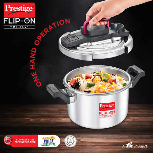 Prestige FLIP-ON TRI-PLY STAINLESS STEEL PRESSURE COOKER 3 L 180m WITH GLASS LID