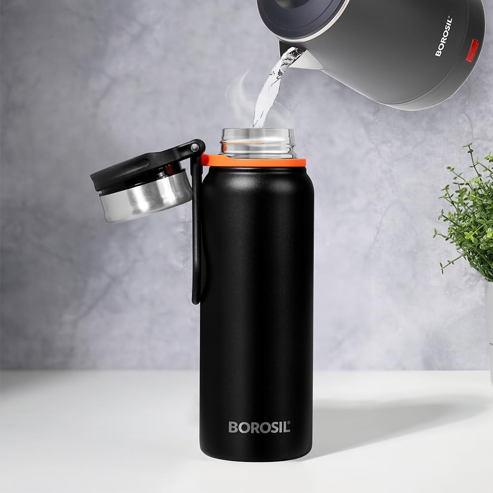 Hydra Aquafit 830ML Black Stainless Steel Water Bottle – Double Wall Vacuum Insulated, 14 Hours Hot, 16 Hours Cold, Leakproof, Wide Mouth, Strap | Ideal for Gym, Office, School (AQUAFIT 830-Black)
