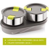 Olive-3 Stainless Steel Lunch Box Set – 3 Leak-Proof Containers with Insulated Thermal Bag | 950ml Airtight Tiffin for Office, School & Kids (Silver)