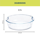 2.5 Baking Dish Set with Handle | Round Shape Bowl Container | Borosilicate Glass Bake and Serve Dish Tray | Microwave, Oven & Dishwasher Safe | Transparent