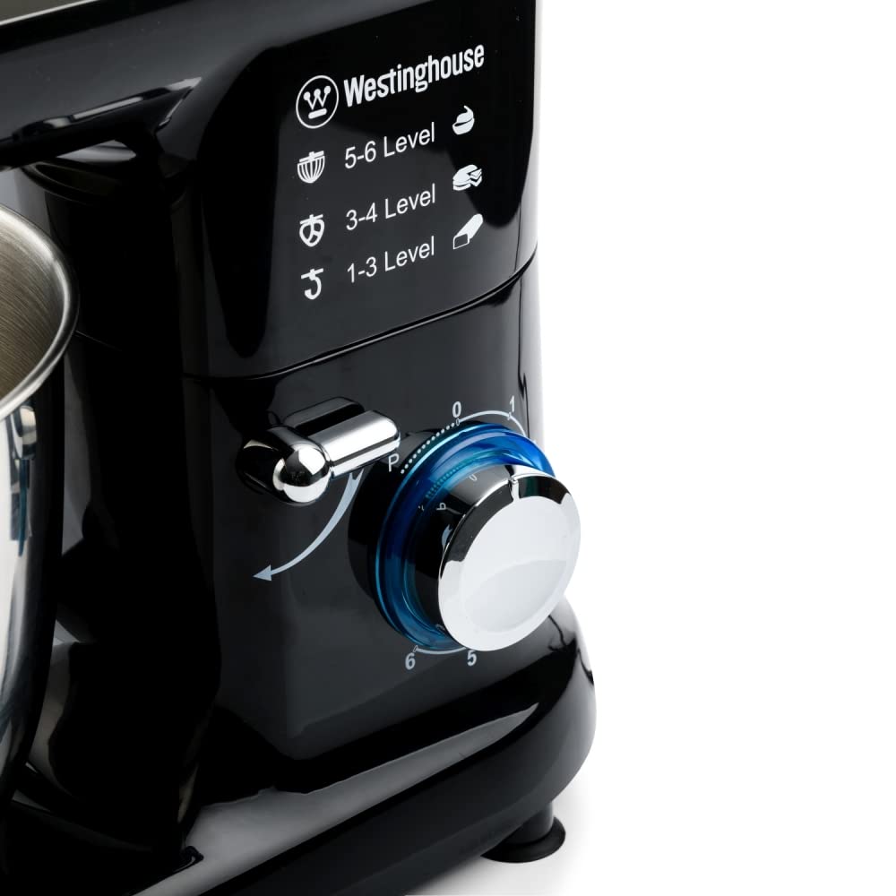 Westinghouse 4.5L Stand Mixer WKSMX1301BK | 800W Power | 6 Speeds + Turbo Function | Planetary Rotation | Stainless Steel Bowl | Includes Beater, Whisk & Dough Hook | Black