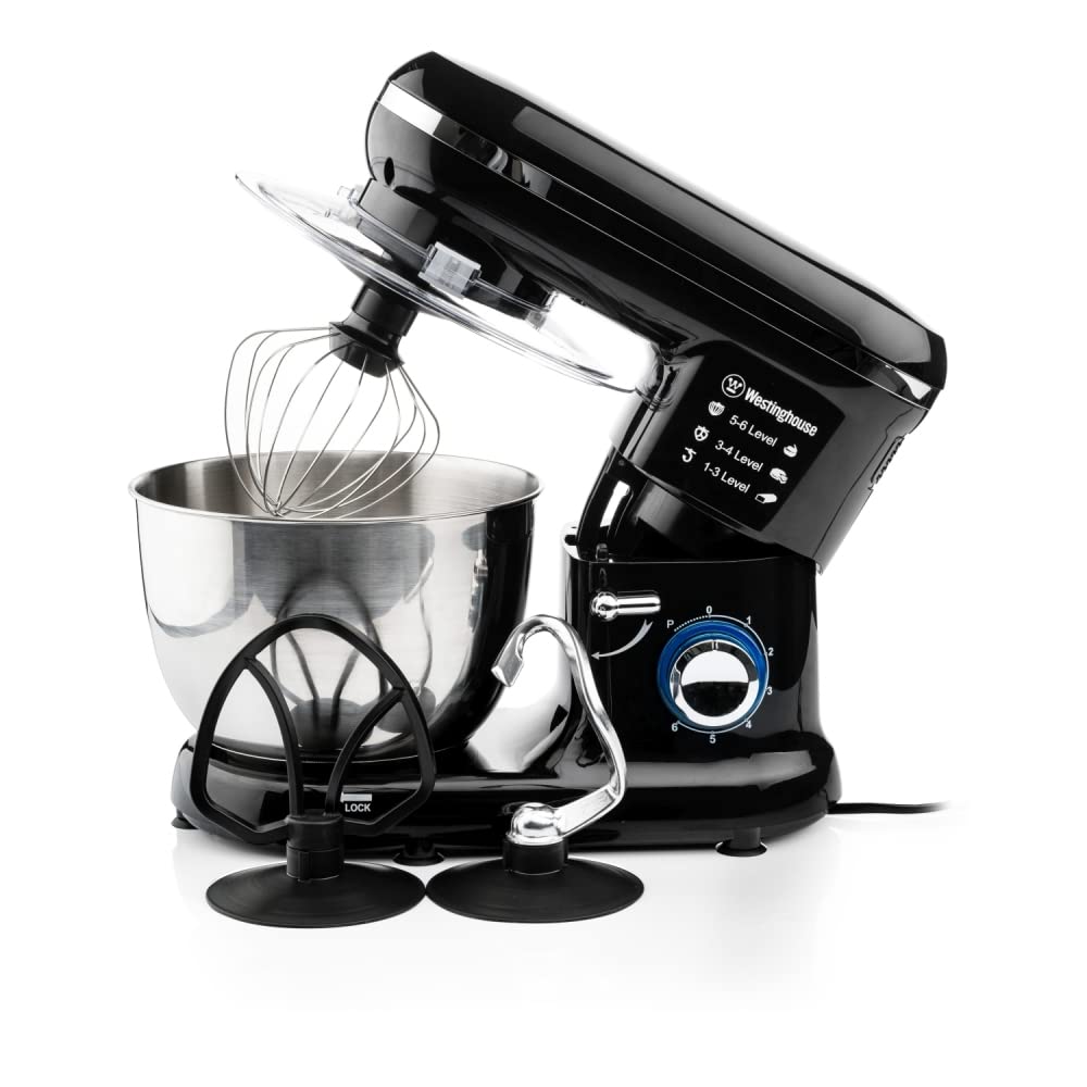 Westinghouse 4.5L Stand Mixer WKSMX1301BK | 800W Power | 6 Speeds + Turbo Function | Planetary Rotation | Stainless Steel Bowl | Includes Beater, Whisk & Dough Hook | Black