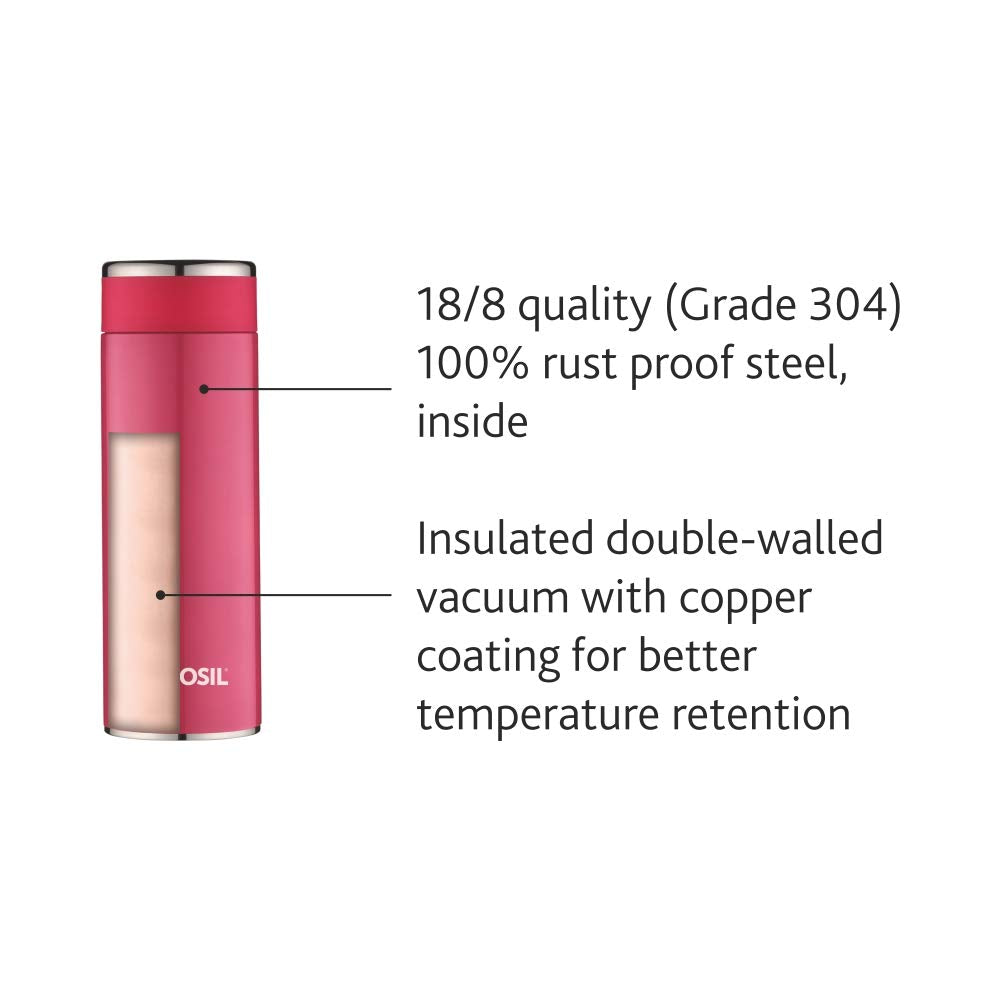 Travelsmart Pink Stainless Steel Hot & Cold Flask – 360 mL (BT360PK119) | Spill-Proof Thermo Flask for Travel, Soups & Beverages