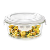 Borosil Klip N Store Glass Storage Container For Kitchen With Air-Tight Lid, Microwave & Oven Safe, Round, 950 ml, Clear