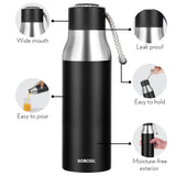 Aquasoul 600ML Black Hot & Cold Stainless Steel Bottle | Double Wall Vacuum Insulated, 12 Hrs Temp Retention | BT600BK125