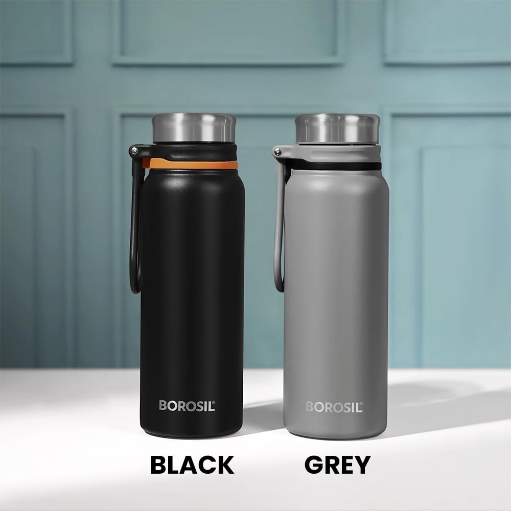 Hydra Aquafit 830ML Black Stainless Steel Water Bottle – Double Wall Vacuum Insulated, 14 Hours Hot, 16 Hours Cold, Leakproof, Wide Mouth, Strap | Ideal for Gym, Office, School (AQUAFIT 830-Black)