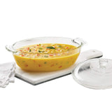 Solid Glass Deep Oval Oven and Microwave Safe Serving Bowl/Casserole with Glass Lid, (1300 ml, Transparent)