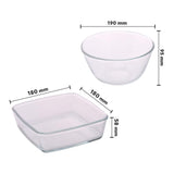 Borosil - Ih77Gs03702 Glass Mixing Bowl and Square Dish with Lid Set, 2-Pieces, Transparent Ih22Dh12216 Glass Baking Dish 1.3 L, Microwave Safe & Oven Safe