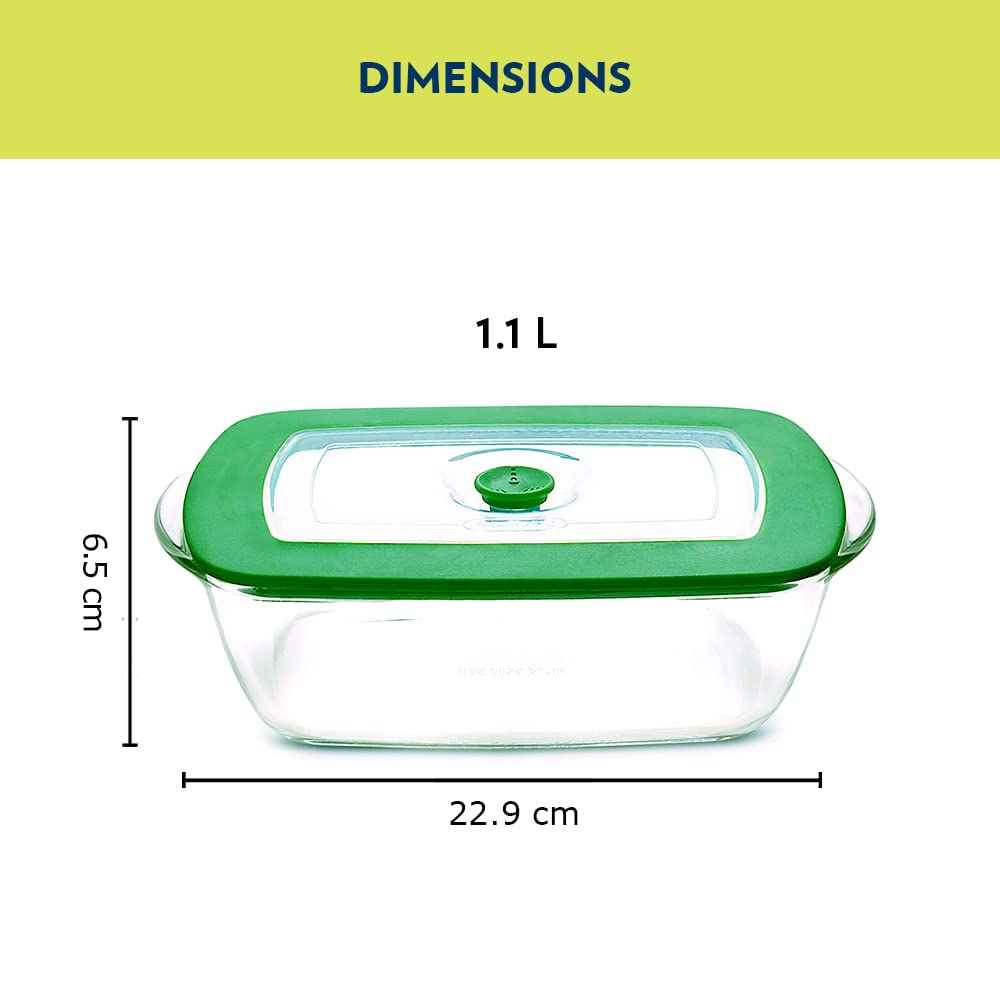 Borosil Glass Dish with Lid, 1pc, 1000ml, Transparent