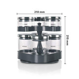 Borosil Spin N Store Tray With Classic Glass Jars, 360° Rotating Tray, Air-Tight Storage Containers For Kitchen, Glass Jar For Storing Spices, Snacks, Grains, Dals, Set of 7, Clear