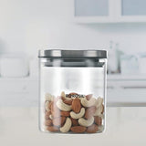 Borosil Classic Glass Jar with Wooden Tray, Air-Tight Storage Container For Kitchen, Glass Jar For Storing Spices, Snacks, Grains, Dals, Set of 3 (600 ml each) with Wooden Tray, Clear