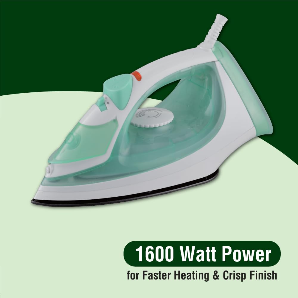 Usha 3816 1600W Steam Iron with Shock Proof Body | Teflon Coated Soleplate | Powerful Steam Output upto18gm/min | 280ml Water Tank Capacity | Overheat Safety Shutoff