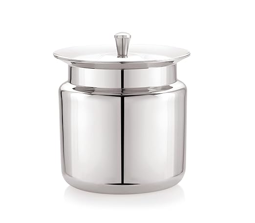 Mukti Stainless Steel Food Storage Jars & Containers|Ghee, Oil, Pickle Pot|Serving & Storing|Vintage Ghee Pot with Spoon & Lid|350ml x 1