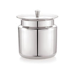 Mukti Stainless Steel Food Storage Jars & Containers|Ghee, Oil, Pickle Pot|Serving & Storing|Vintage Ghee Pot with Spoon & Lid|350ml x 1