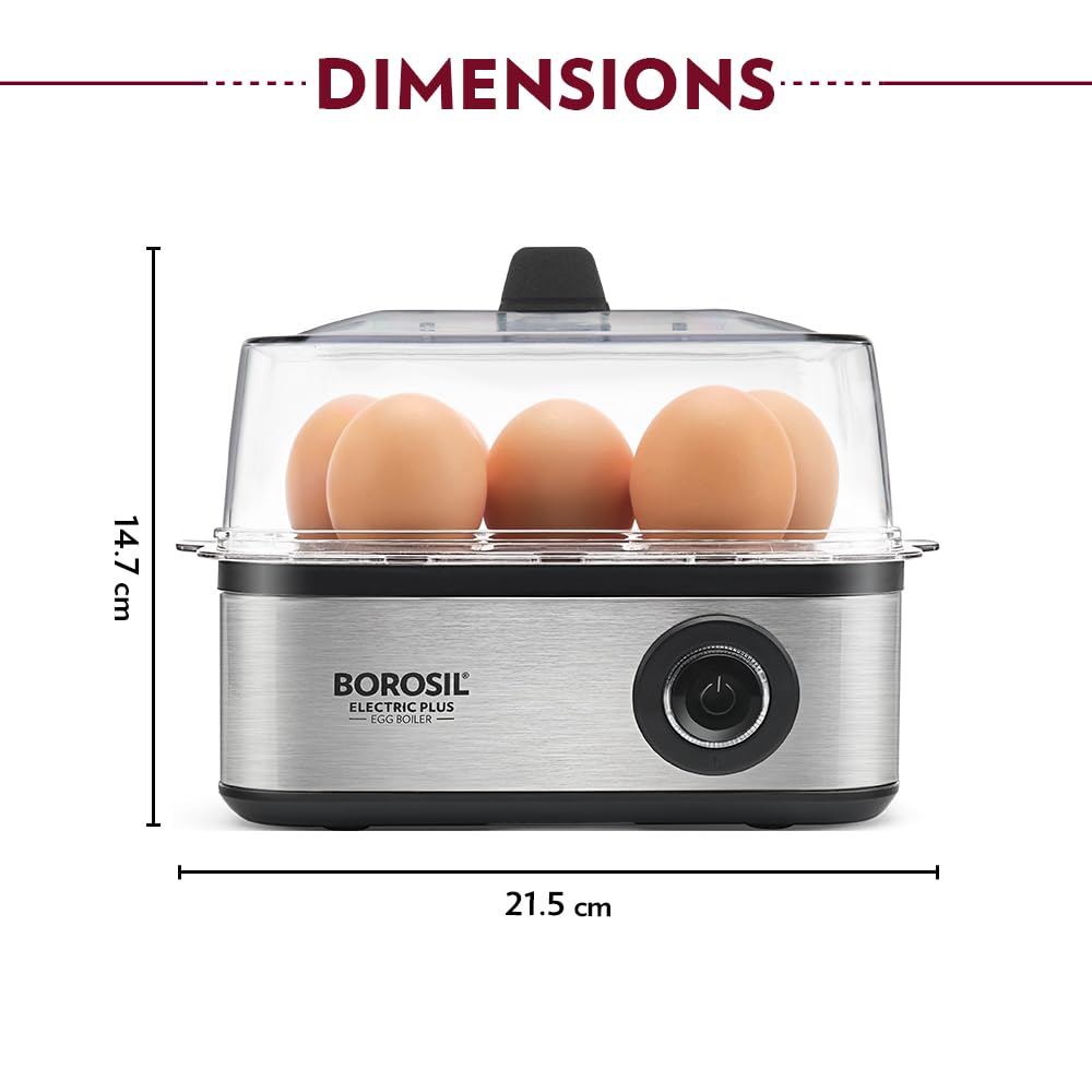 Electric Plus Egg Boiler, Boil Upto 8 Eggs At A Time, For Hard, Soft, Medium Boiled Eggs, Steamed Vegetables, Transparent Lid, Stainless Steel Exterior