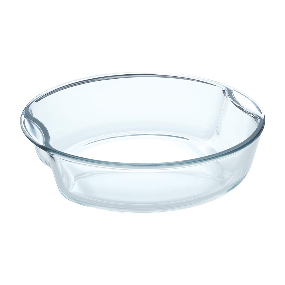 Borosil 1.5 Baking Dish Set with Handle | Round Shape Bowl Container | Borosilicate Glass Bake and Serve Dish Tray | Microwave, Oven & Dishwasher Safe | Transparent