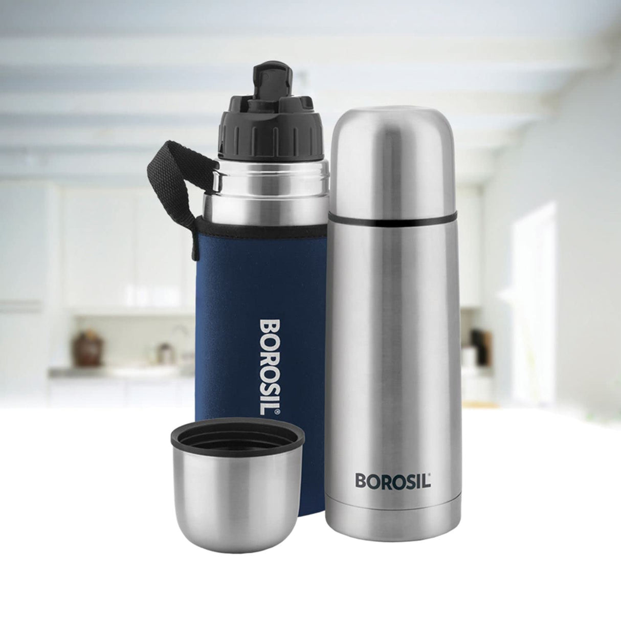 Thermo Flask Blue – 500 mL (FGFTLS00BLU) | Hot & Cold Stainless Steel Vacuum Flask with Carry Jacket, Leak-Proof Lid & Sipper Spout